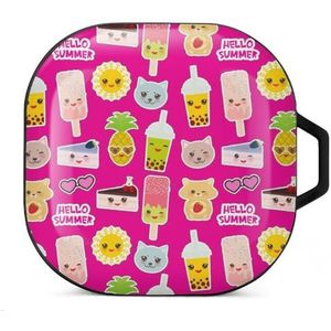 Kawaii zomer schattig gezicht oordopjes hoesje compatibel met Samsung hard shell beschermhoes zwart-stijl