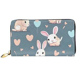 AthuAh Cartoon schattige bunnywomen'S lange portemonnee, reisportemonnee en lange portemonnee met grote capaciteit, portemonnee met rits, 19 × 10,5 cm, Zwart, Eén maat