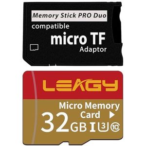 PSP Memory Stick Adapter met 32 GB Micro SD-kaart, Micro SD/SDHC/SDXC naar Memory Stick PRO Duo MagicGate kaart Compatibel met PlayStation Portable, Camera, Handycam, Mobiele Telefoon & PSP 1000/2000