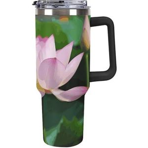STVNKML 40 oz beker met handvat Lotus roestvrijstalen koffiemok herbruikbare reismok lekvrije geïsoleerde autobeker grote capaciteit beker voor reizen, buiten, thuisgebruik (zwart)