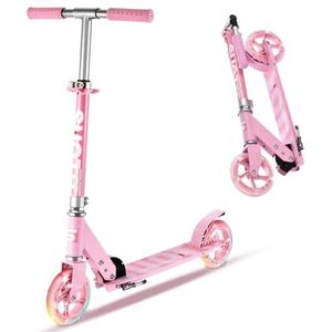 SUOTU Kinderstep met 145 mm Lichtgevende Wielen, Scooter voor 3-12 Jaar, Max stuurhoogte: 85 cm - tot 50 kg - Aluminium (Roze)