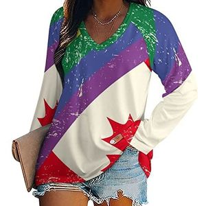 Regenboog homo en Canada vlag dames lange mouw V-hals T-shirts herfst tops pullover tuniek T-shirt voor leggings