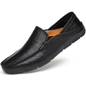 Heren Loafers Schoen Ronde Neus Lederen Geperforeerde Mocassins Loafer Schoenen Antislip Antislip Platte Hak Klassieke Wandelschoenen (Color : Black, Size : 40 EU)