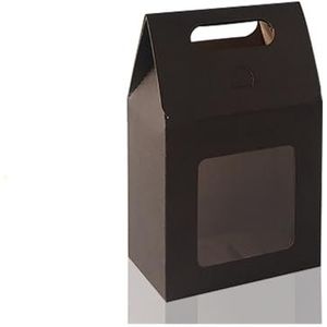 12/24/48 stks Kraftpapier Draagbare Gift Zakken Bruiloft Snoep Verpakking Zakken Met Clear PVC Venster Seal Dozen Verpakking Tas Voor Zaken (zwart, 12 STKS_13.6X8X19.5CM)