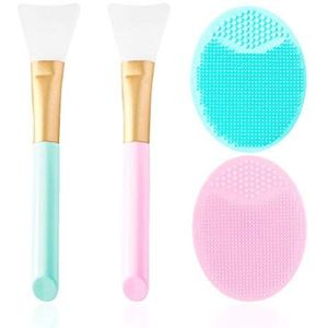 SQULIGT 2 stuks siliconen gezichtsmaskerborstels en 2 stuks gezichtsschrobborstels, gezichtsmasker applicatorborstels, zachte siliconen gezichtsreinigingsborstel