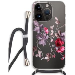 Case Company® - iPhone 14 Pro hoesje met Koord - Mooie bloemen - Telefoonhoesje met Zwart Koord - Bescherming aan alle Kanten en Over de Schermrand