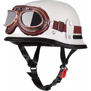 Duitse Stijl Motorfiets Halve Helm, Vintage DOT/ECE Goedgekeurde Open Gezicht Motorfiets Helm Met Verstelbare Snelsluiting Retro Scooter Crash Helm Voor Volwassen Mannen En Vrouwen 7,M