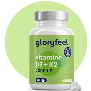 Vitamine D3 en K2-200 tabletten - 2000 IE + 100 µg Premium: K2VITAL® van Kappa 99,7% All-Trans MK7 - Laboratorium getest en gemaakt in Duitsland