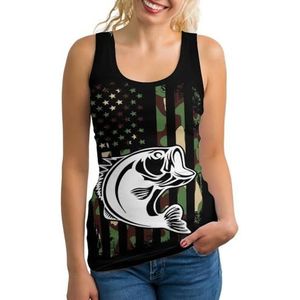 Camouflage Amerikaanse Vlag Bass Vissen Lichtgewicht Tank Top voor Vrouwen Mouwloze Workout Tops Yoga Racerback Running Shirts XL