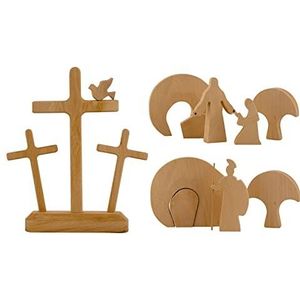 A/A Pasen Decoraties, Pasen Opstanding Scene Set, Hout Kerststal Collectible Beeldjes Home Decor, Religieuze Pasen Decoraties voor Thuis Tafel Kantoor