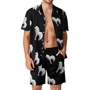 White Horse Hawaiiaanse bijpassende set 2-delige outfits button down shirts en shorts voor strandvakantie