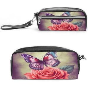 MNVTSKOP Vlinder En Rose Make-uptas Kleine Cosmetische Reistas Draagbare Briefpapier Organizer voor Vrouwen Leraar