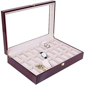 Horlogekast Horloge Doos Horloge Box 24 Slots Horloge Display Opbergdoos Kijkdoos Kijk Opbergdoos Houten Horlogedoos Horlogebox Horloge Case