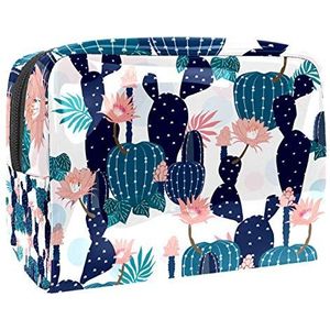 Draagbare Make-up Tas met Rits Reizen Toilettas voor Vrouwen Handige Opslag Cosmetische Pouch Cactus Plant Bloemenpatroon