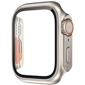 SERDAS Glazen hoesje voor Apple Watch 44 mm 45 mm 41 mm 40 mm 42 mm 38 mm schermbeschermer cover verandering ultra bumper iWatch-serie 8 7 SE 6 5 3 (kleur: titanium goud, maat: 42 mm)