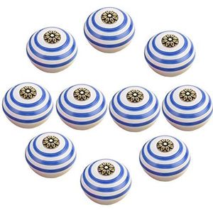 Keramische Knoppen Vintage Kastknoppen, 10 stuks ronde meubelgrepen keramische kastknoppen en handgrepen deurkast lade keuken handgrepen - zwart (blauw en wit)(Color:Blu)
