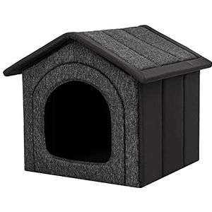 Hondenhuisje, hondenhok voor kleine honden, kattenhuis, kattenmand, met uitneembaar dak, dierenhuis voor katten en honden, voor binnen en buiten, zwart, 38 x 32 x 38 cm [R1/S]