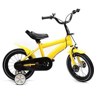 DSYOGX Kinderfiets, 14 inch, uniseks, kinderfiets met afneembare steunwielen, koolstofstalen frame, kinderfiets, jongens en meisjes, voor kinderen vanaf 3 - 6 jaar (geel)