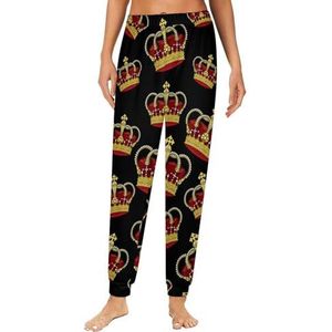 King Crown Pyjama voor dames, loungebroek, elastische tailleband, nachtkleding, broekje, print