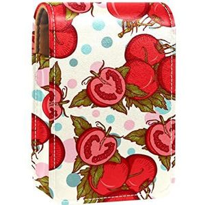 Gepersonaliseerde Lipstick Case Draagbare Make-up Tas Cosmetische Pouch Lippenstift Houder Make-up Organizer Hand Getrokken Rode Tomaat Dots Patroon, Meerkleurig, 9.5x2x7 cm/3.7x0.8x2.7 in