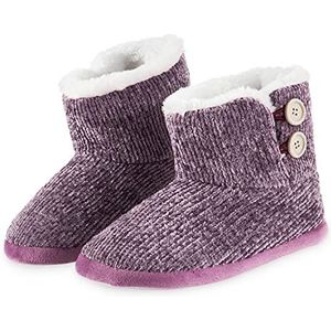 CityComfort Dames Slipper Laarzen Gebreide Warme Winter Indoor Booties, Paars, 3/4 UK