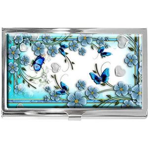 Mooie Bloemen Patroon Blauwe Vlinder Zakelijke Kaartentas RVS Naam ID Kaarthouder Portemonnee Mode Ontwerp voor Mannen & Vrouwen