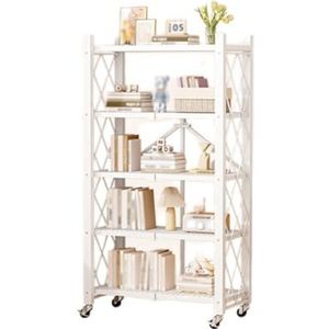 Geen installatie opvouwbaar rek, staande verplaatsbare trolley met wielen, opbergplank, geschikt for woonkamer en badkamer(White,71.5x34x159cm)