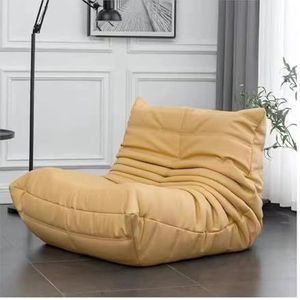 Luie Vloerbank Moderne Ontspannende Stoel Enkele Bank Zachte Suède Hoes Luie Fauteuil Woonkamer Hoekstoel Leesstoel Zachte Luie Vloerbank 70 * 90 * 85cm+Footstool Lightyellow-Leather