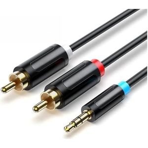 RCA-kabel 3,5 mm naar 2RCA-splitter RCA Ja/ck 3,5-kabel RCA Au/dio-kabel Geschikt Fit Compatible compatibele s.m/art/telefoonversterker Home Theater AUX-kabel RCA (Color : PVC Shell Black, Size : 3m