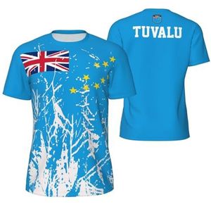 Sport T-Shirt Vintage Tuvalu Vlag Graan Tees 3D Gedrukt voor Fitness Running Voetbal, Meerkleurig, S