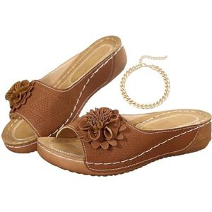 Comfortabele Antislip Effenkleurige Sandalen Met Open Teen En Sleehak For Dames For De Hele Dag Wandelen Casual Slipper Met Boogondersteuning(Brown,45)