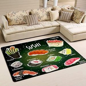 Gebied tapijten 100 x 150 cm, heerlijke Japanse sushi woonkamer tapijt print flanel mat tapijt wasbare vloermatten, voor binnen en buiten, kinderkamer