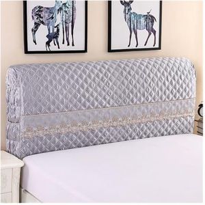 MOVDARL All-inclusive hoofdbedekking voor bed, gewatteerde fluwelen hoofdsteun, stofbestendige hoes, kant, prinses nachtkastje (grijs, 1,2 meter)