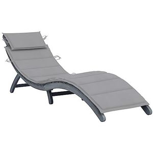 Prolenta Premium - Ligstoel van acaciahout met grijs kussen