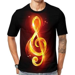 Fiery Musical Note Key heren korte mouw grafisch T-shirt ronde hals print casual T-shirt M