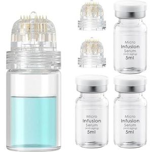 Microneedling Infusiesysteem Set, Micro Microneedle Infusie Systeem Inbegrepen Hydra Naald 0.5mm 1St, 2 Vervangende Naaldkoppen en Anti-Aging Serum Ampullen 5 ml X 3, Anti-Aging Oplossing Behandeling