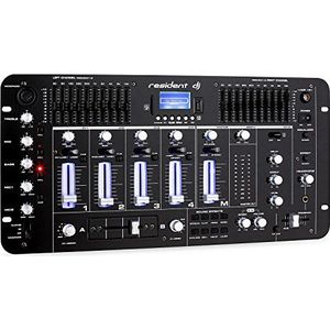 resident dj Kemistry 3BK - DJ-mixer, 4-kanaals mixer, DJ-mixer, Bluetooth, USB-poort, SD-sleuf, geschikt voor MP3, 2 x RCA phono/line-ingang, XLR/jack-ingangen, rekmontage, zwart