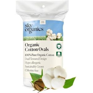 Sky Organics Ovalen van biologisch katoen, 100% puur biologisch katoen, GOTS-gecertificeerd biologisch katoen, 60 stuks