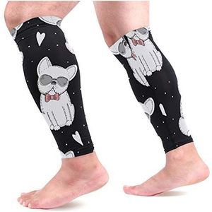 EZIOLY Witte honden houden van zwarte sport kalf compressie mouwen been compressie sokken kuitbeschermer voor hardlopen, fietsen, moederschap, reizen, verpleegkundigen