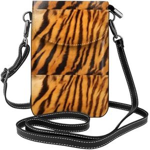 Tijger gestreept patroon lederen cross body flip telefoontas met afneembare schouderbanden, gebruikt voor reizen, dating, vakantiegeschenken, Zwart, Eén maat