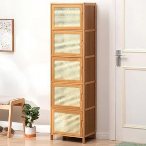 Bamboe schoenenkast met deuren 8-laags rotan schoenenkast for entree, vrijstaande gesloten schoenenrek for woonkamer(10 tier)