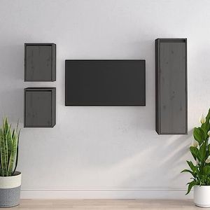 AJJHUUKI Entertainment Centra & TV Stands TV-kasten 3 stuks Grijs Massief Houten Grenen Meubels