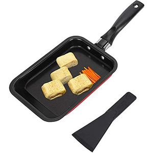 Ei Pan, Japanse Omelet Pan, Ei Koekenpan met Antiaanbaklaag Omeletpan met Schop Koekenpannen voor Kookplaat en Inductie Vaatwasmachinebestendig (Rood)