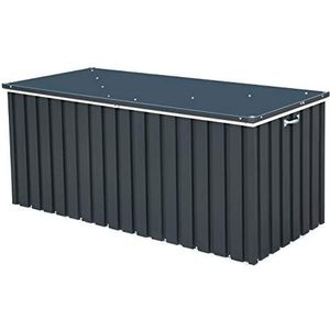 Duramax DH 1.7 Metalen kussenbox (770 L) met hydraulische gascilinder en hangslotoog, terrasbox voor buiten en tuinmeubelorganizer, antraciet en gebroken wit sierlijsten