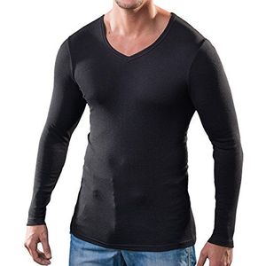 HERMKO 164680 Heren shirt met lange mouwen en V-hals van katoen/modal, Größe Herren:7 (XL), Farbe:schwarz