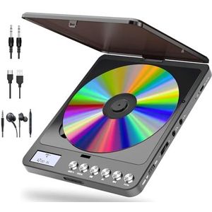 Draagbare cd-speler met hoofdtelefoons, oplaadbare Bluetooth cd-spelers met ingebouwde luidspreker en FM-zender 2000mAh lithiumbatterij Discman cd player draagbaar voor volwassenen studenten kinderen