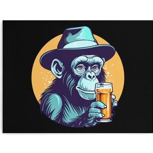 Dierlijke aap chimpansee drinken kunstwerk voor thuis muur decor canvas schilderij retro poster unframe-stijl