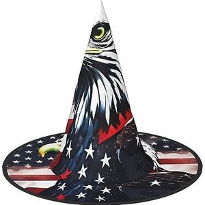 SSIMOO Amerikaanse vlag adelaar vuurwerk mode-vooruit Halloween heksenhoed voor vrouwen - uw go-to-stuk voor Halloween-kostuumassemblages