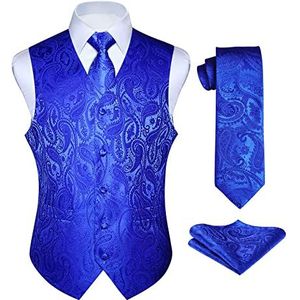 Enlision - Paisley - Gilet - Royal Blue - Bruiloft - Set met Stropdas en Zakdoek