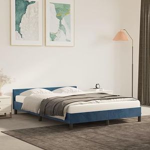 Prolenta Premium - Bedframe met hoofdeinde fluweel donkerblauw 140x190 cm